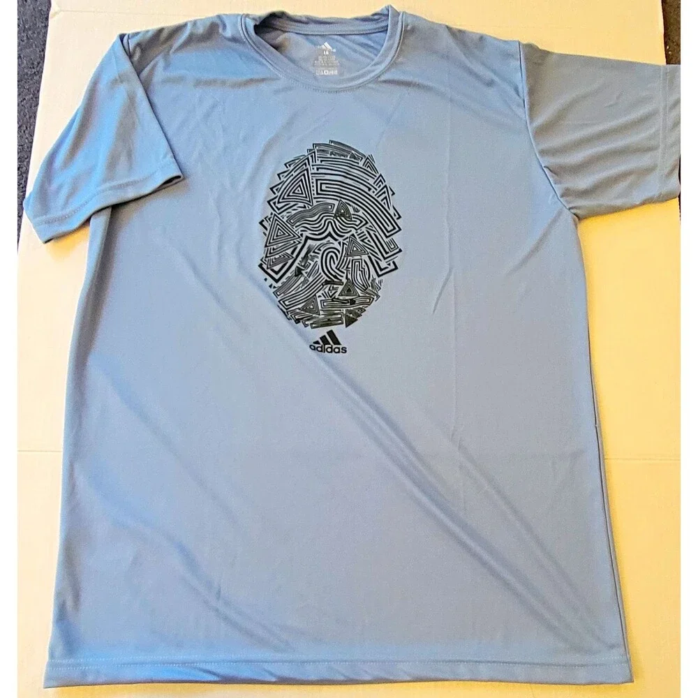 Adidas Men's L Blue Short Sleeve Crew Neck Graphic Logo T-Shirt